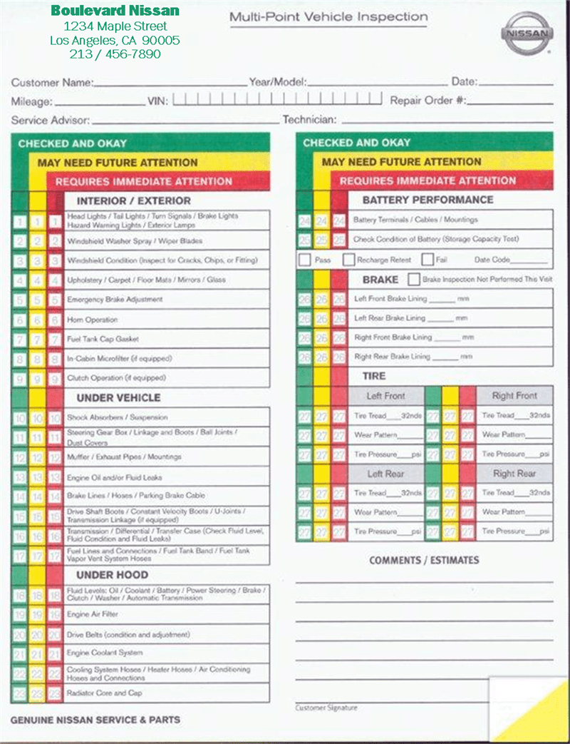 Free Printable Vehicle Inspection Form within Free Printable Vehicle Inspection Form