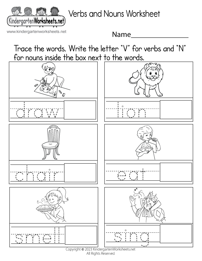 Free Printable Verbs And Nouns Worksheet inside Free Noun Printables