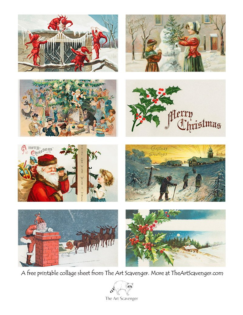 Free Printable Vintage Christmas Illustration Ephemera Sheets for Free Printable Vintage Christmas Pictures