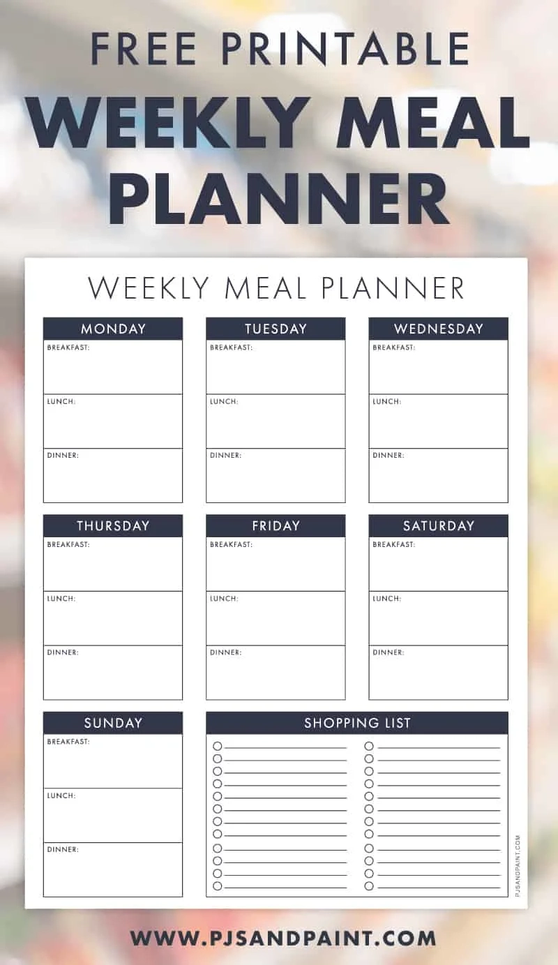 Free Printable Weekly Meal Planner - Pjs And Paint inside Free Printable Weekly Meal Planner