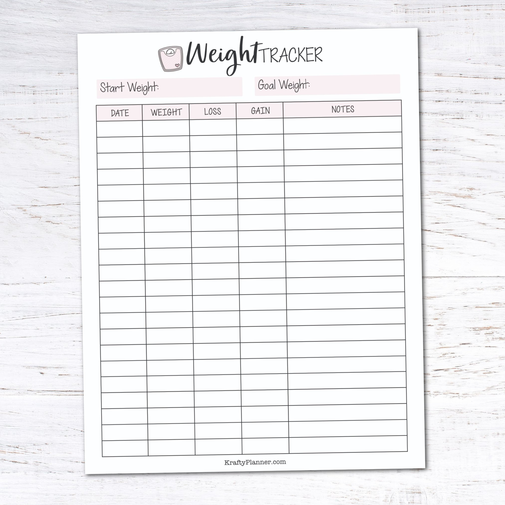 Free Printable Weight Loss Tracker — Krafty Planner inside Free Printable Weight Loss Tracker Chart