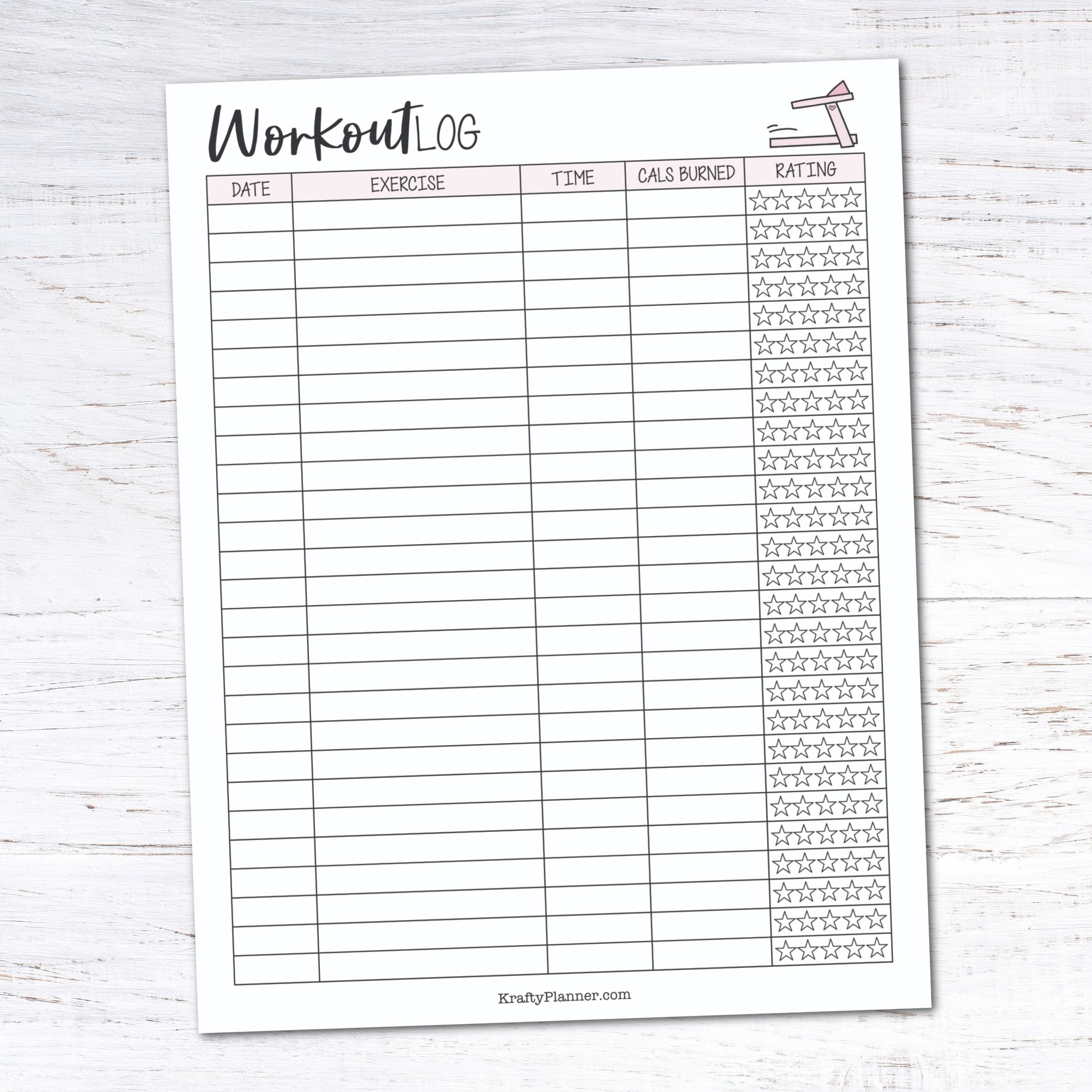 Free Printable Workout Tracker — Krafty Planner inside Free Printable Fitness Log