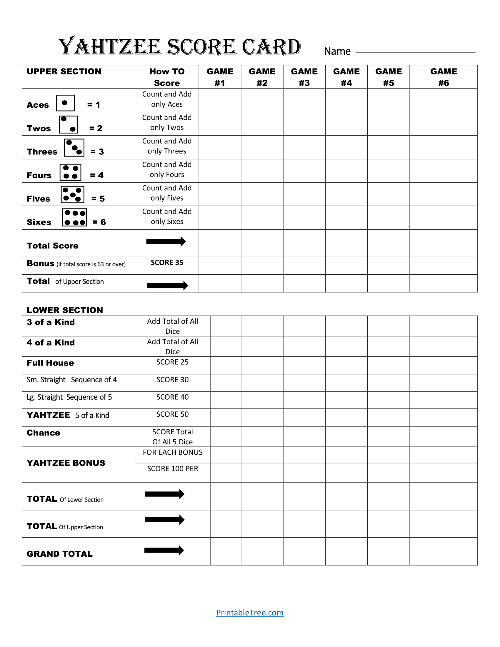 Free Printable Yahtzee Score Card Sheets Pdf Templates for Free Printable Yahtzee Score Sheets