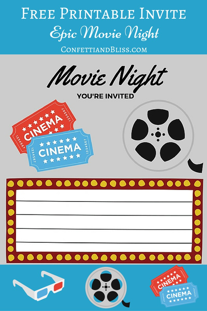 Free Printables | Printable Movie Night Invite for Free Printable Movie Ticket Birthday Party Invitations