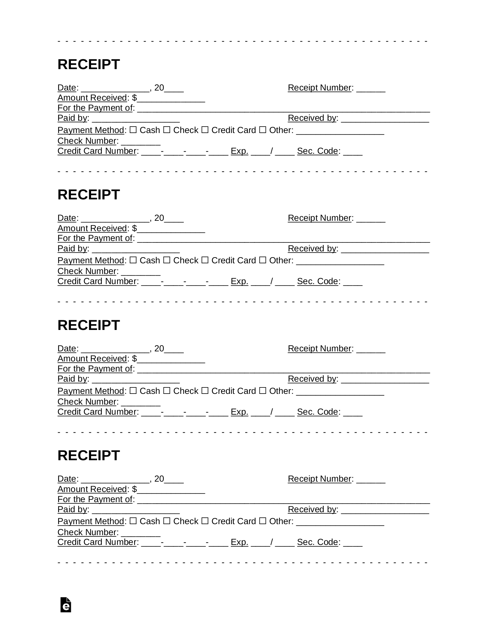 Free Receipt Templates (18) | Samples - Pdf | Word – Eforms pertaining to Free Printable Blank Receipt Form