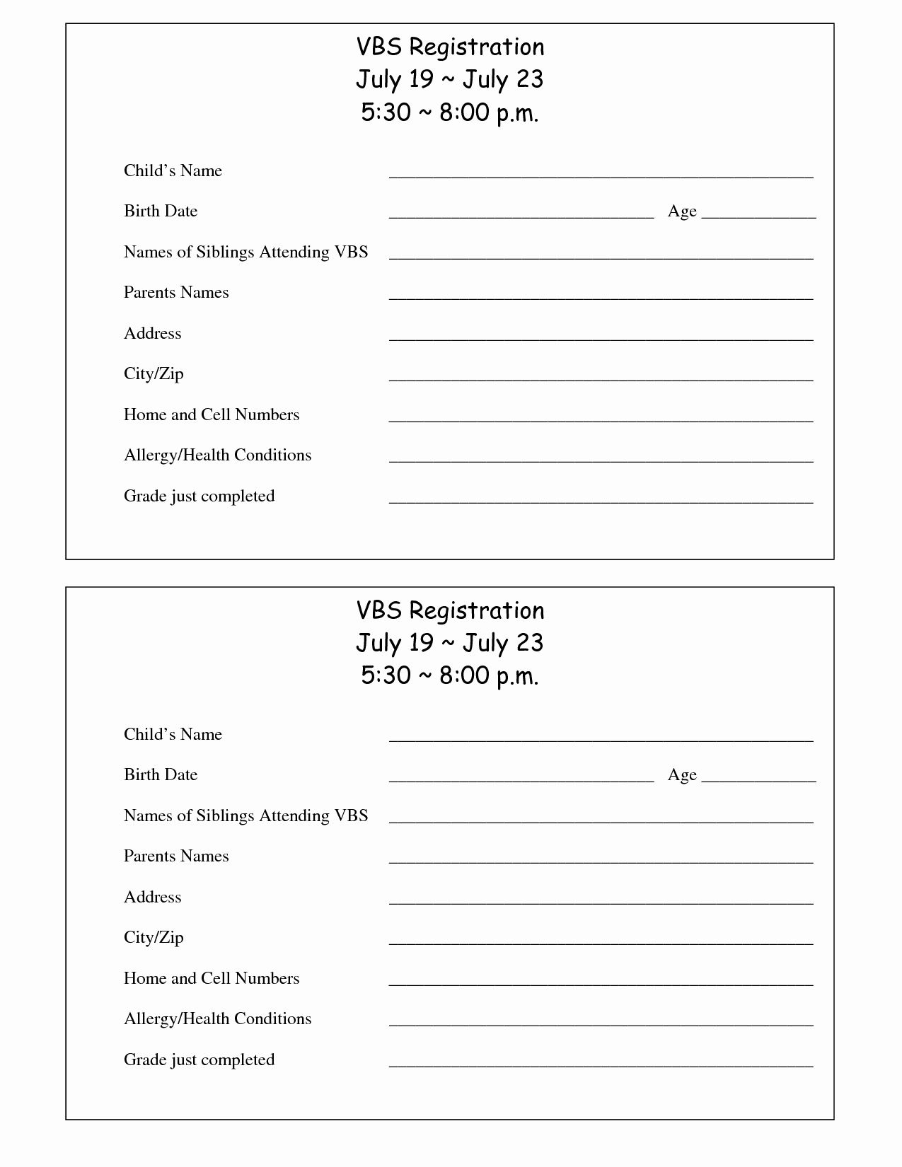 Free Registration Forms Template Inspirational Printable Vbs intended for Free Printable Vbs Registration Forms