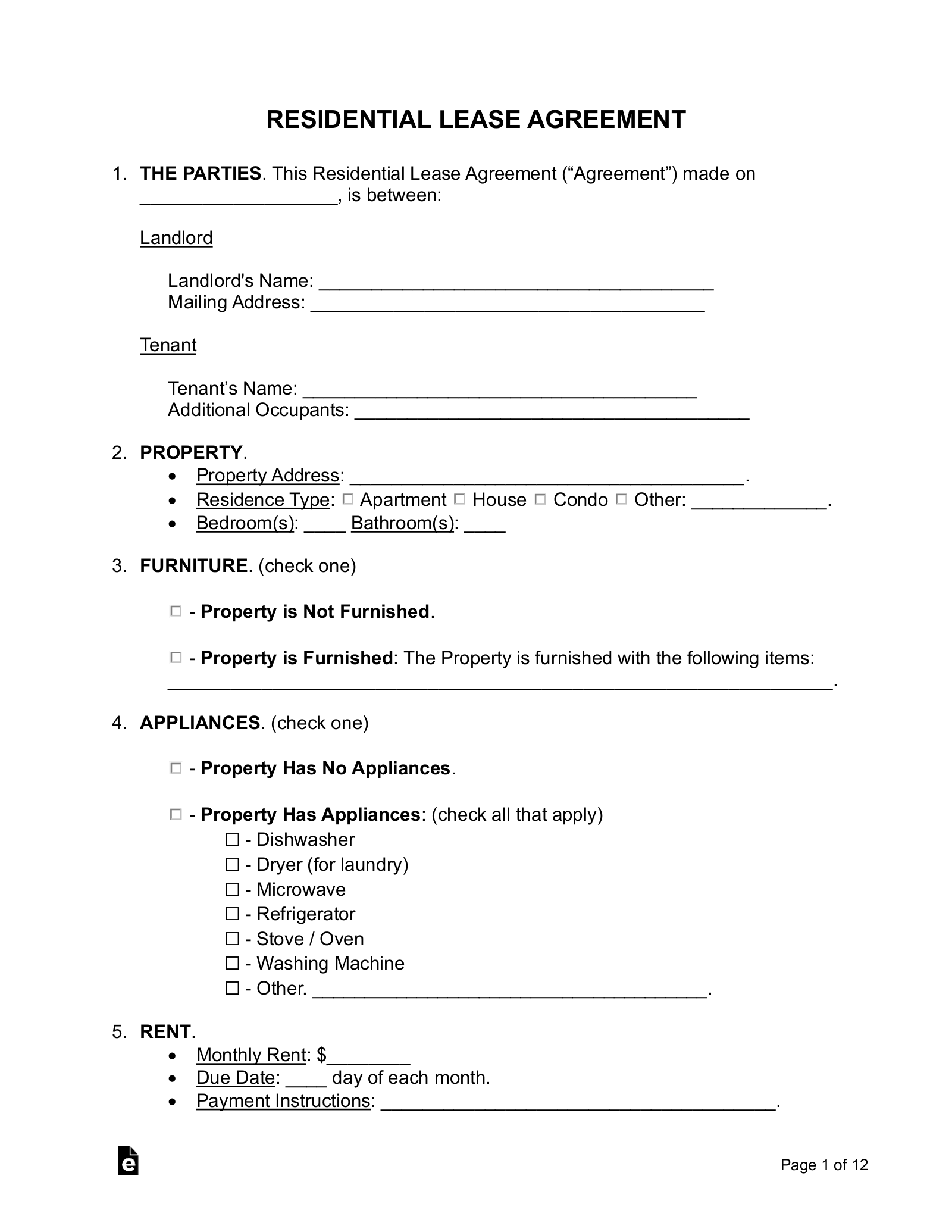 Free Rental / Lease Agreement Templates (15) - Pdf | Word – Eforms pertaining to Rental Agreement Forms Free Printable