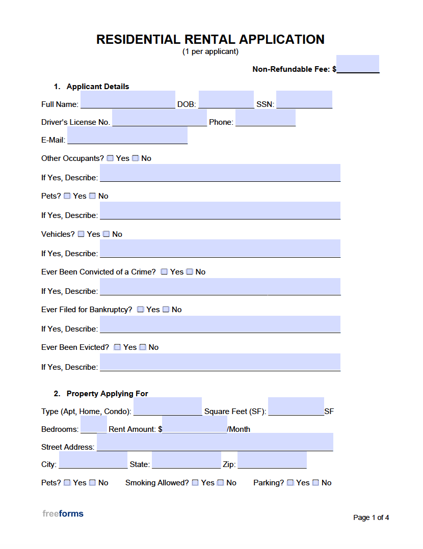 Free Residential Rental Application Form | Pdf | Word throughout Free Printable Landlord Forms