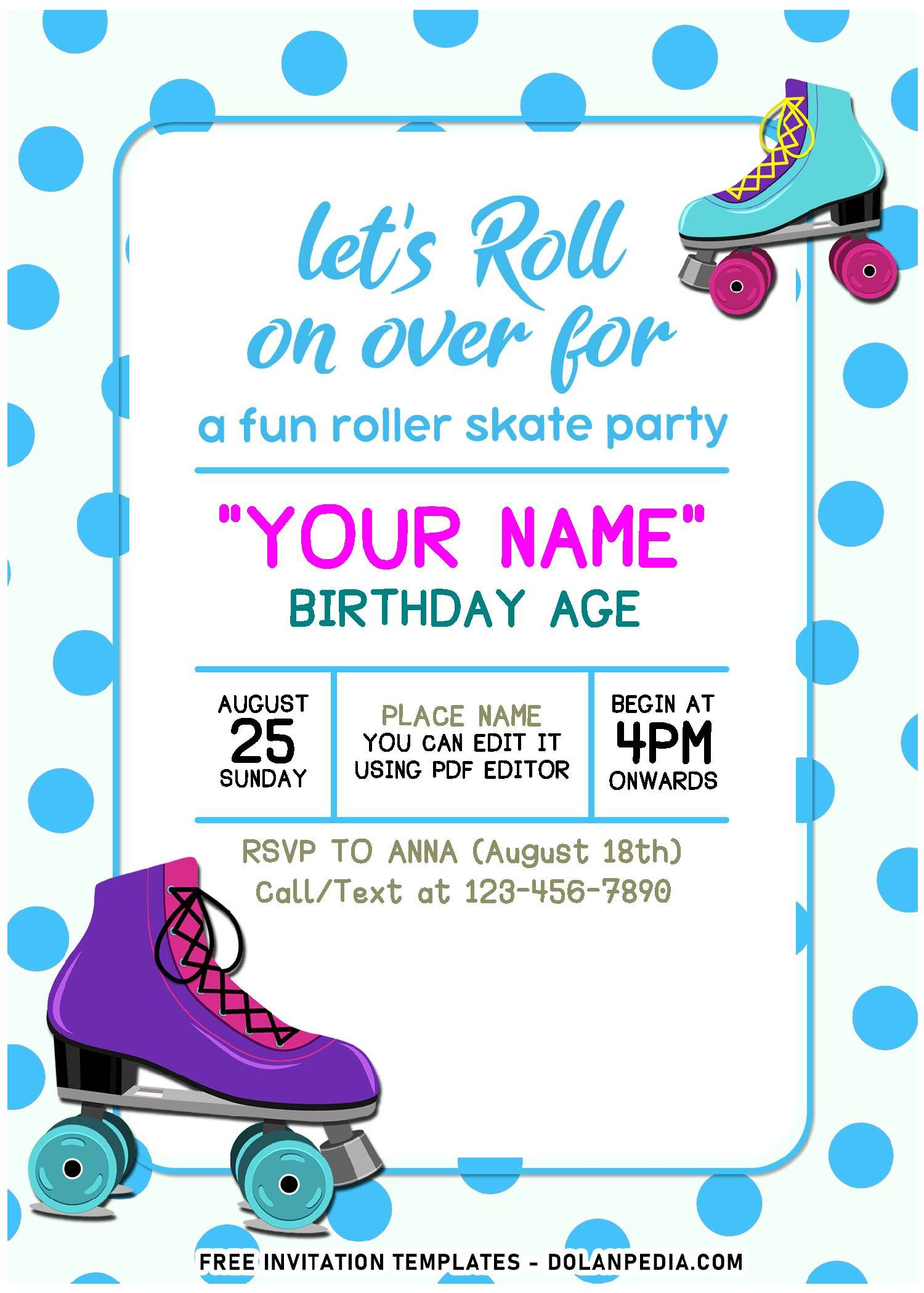 Free Retro Roller Skating Birthday Invitation Templates intended for Free Printable Skating Invitations