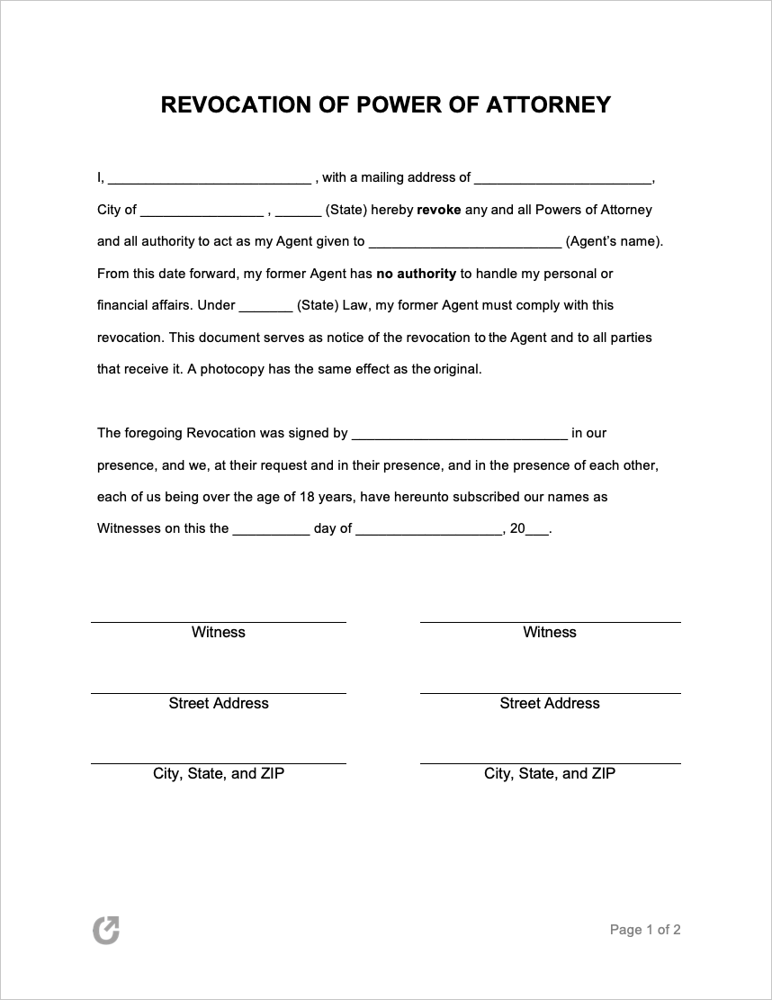 Free Revocation Of Power Of Attorney Form | Pdf | Word | Rtf for Free Printable Revocation Of Power Of Attorney Form