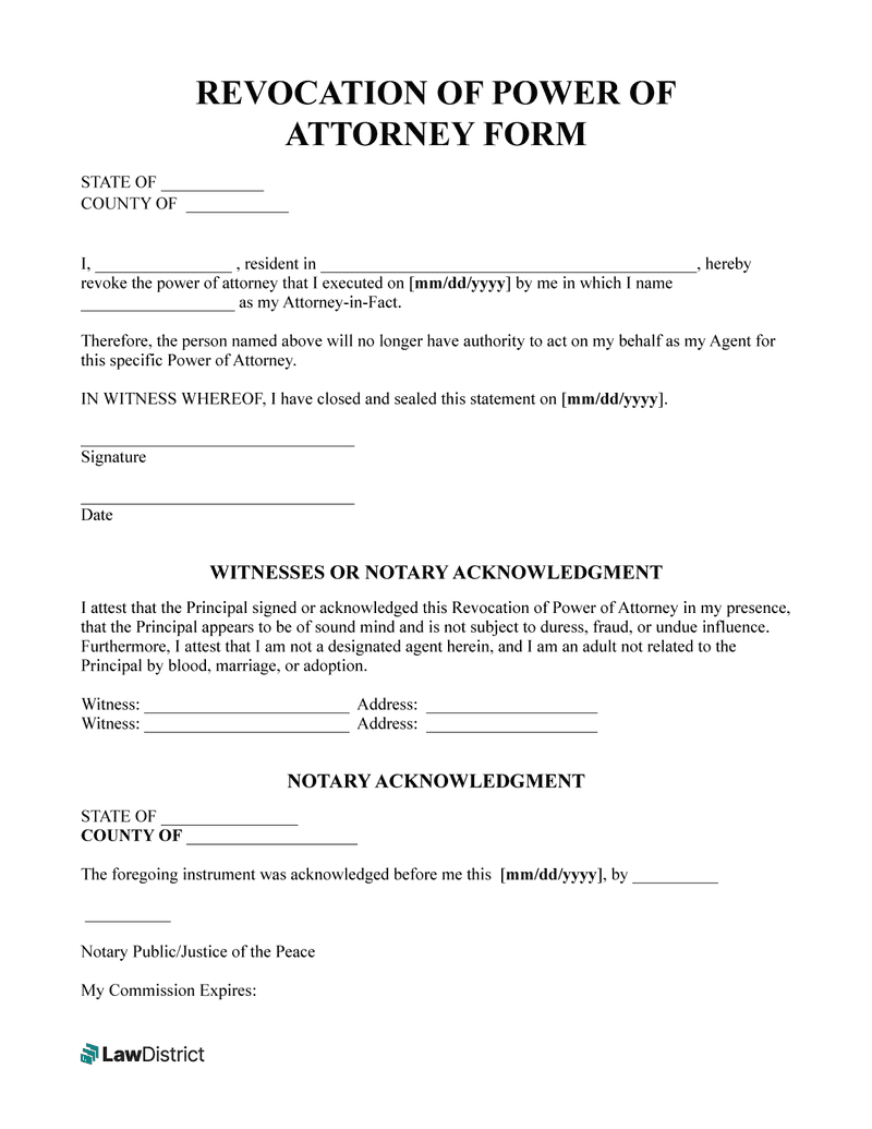 Free Revocation Of Power Of Attorney Form | Printable Pdf intended for Free Printable Revocation of Power of Attorney Form