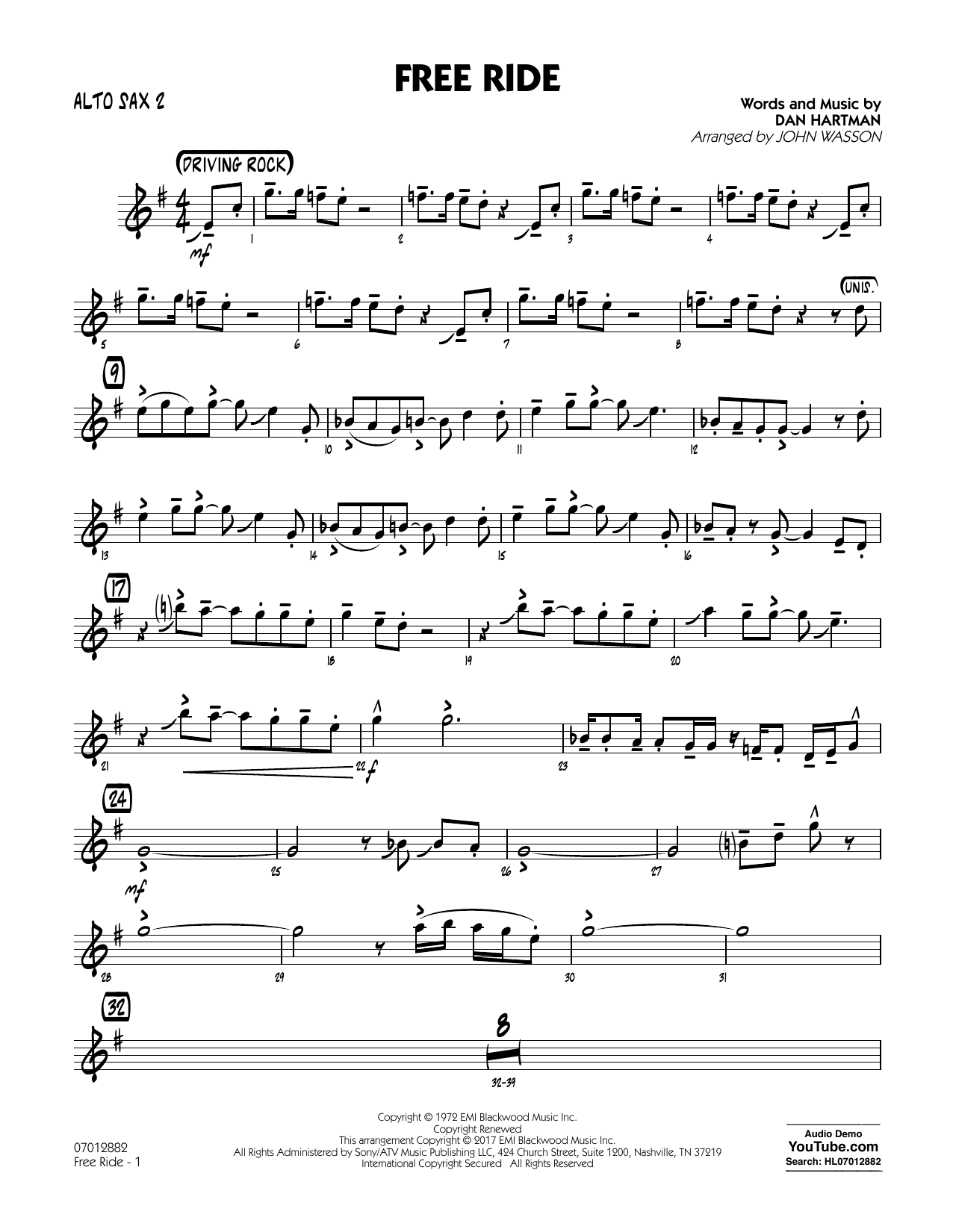 Free Ride - Alto Sax 2 Noten | John Wasson | Jazzensemble throughout Free Printable Alto Saxophone Sheet Music