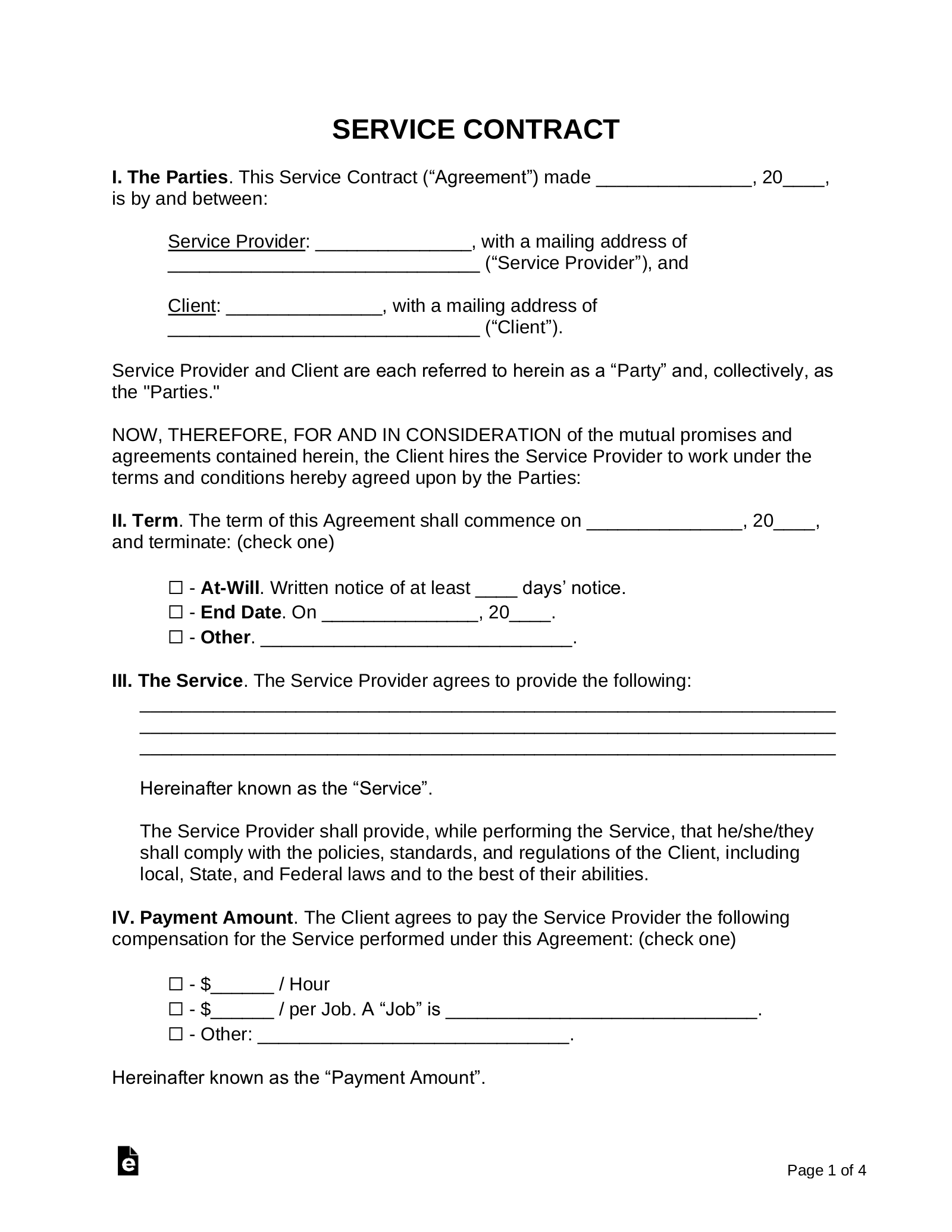 Free Service Contract Templates (15) - Pdf | Word – Eforms throughout Free Printable Contracts