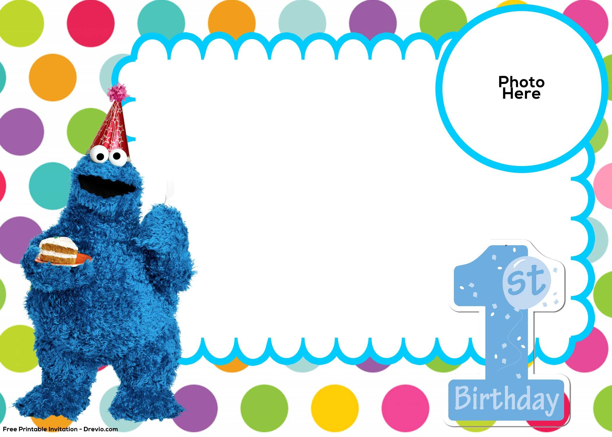 Free Sesame Street 1St Birthday Invitation Template | Monster with regard to Free Printable Cookie Monster Birthday Invitations