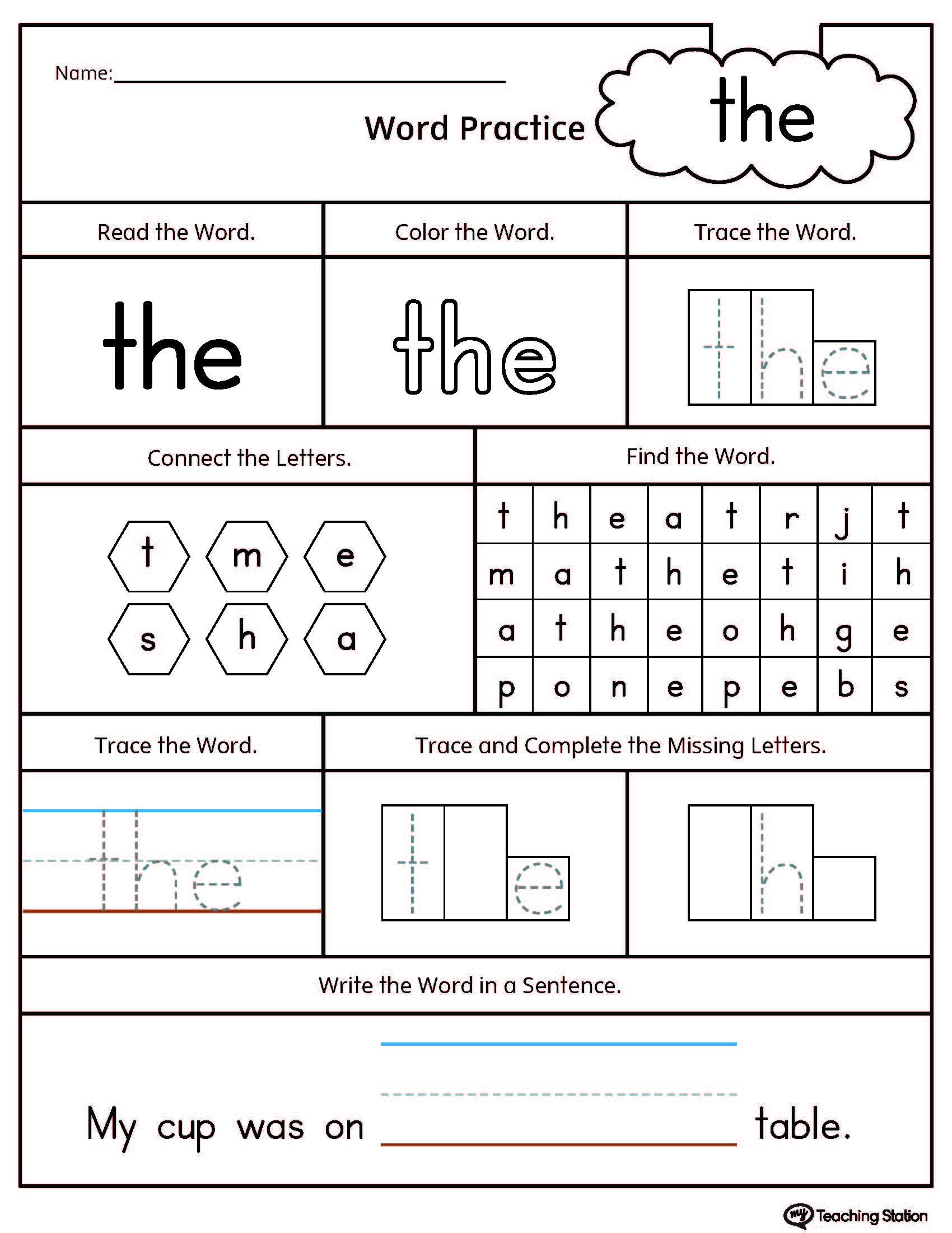 Free* Sight Word The Printable Worksheet | Myteachingstation for Free Printable Sight Words