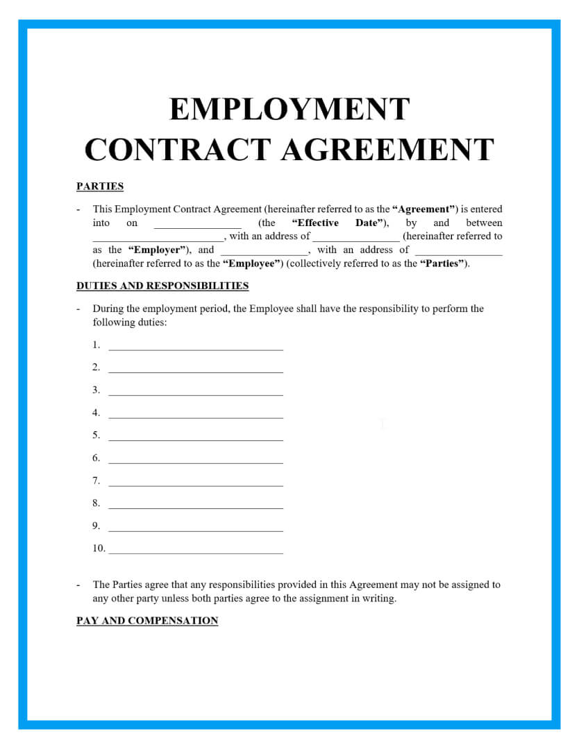 Free Simple Employment Contract Sample inside Free Printable Employment Contracts