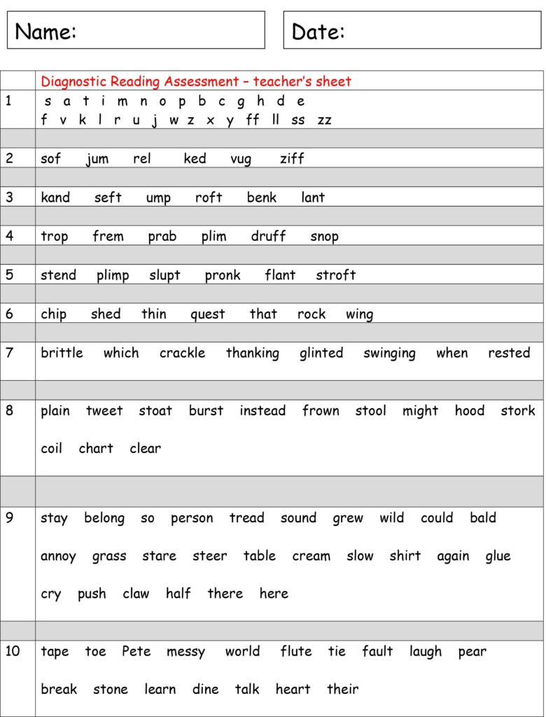 Free Teaching Resources - Phonic Books in Free Printable Phonics Assessments