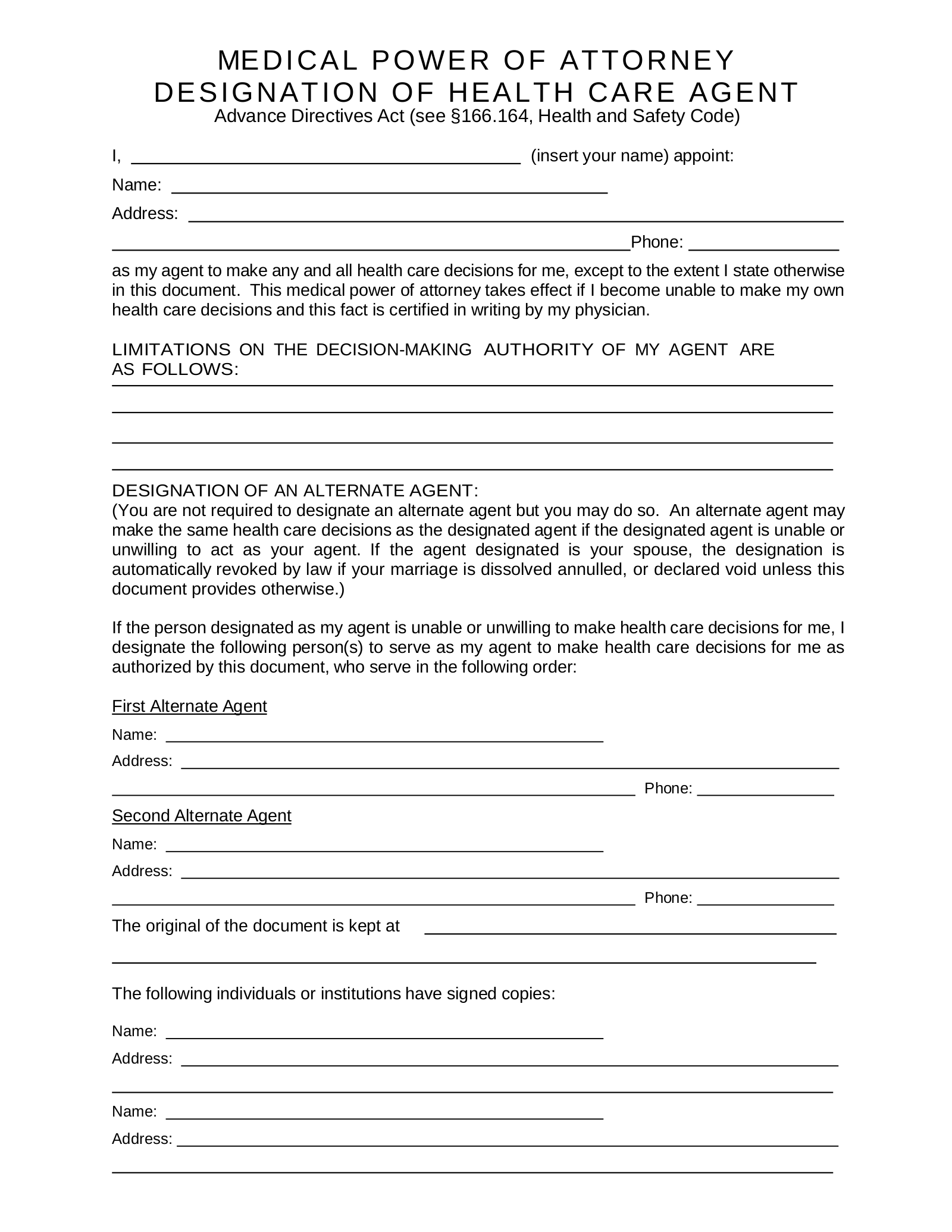 Free Texas Medical Power Of Attorney Form - Pdf – Eforms pertaining to Free Printable Medical Power Of Attorney Forms