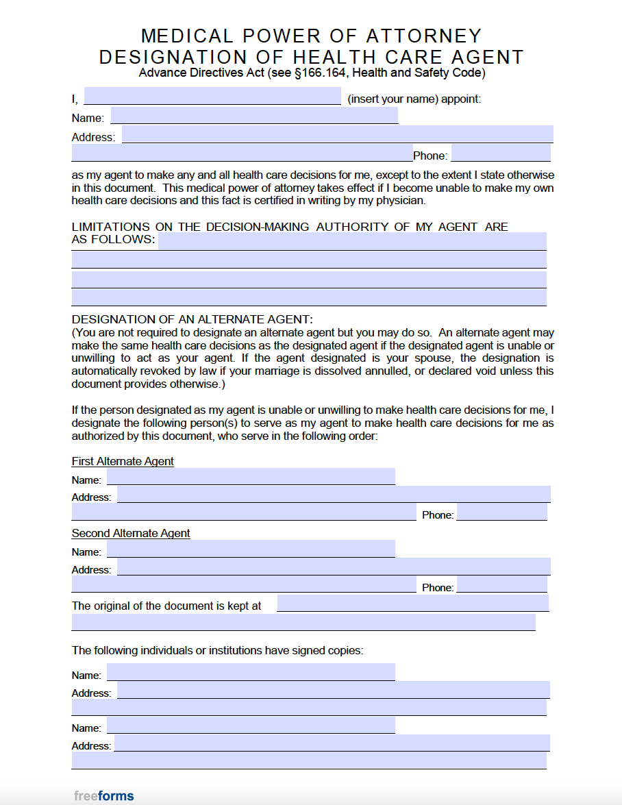 Free Texas Medical Power Of Attorney Form | Pdf with Free Blank Printable Medical Power of Attorney Forms