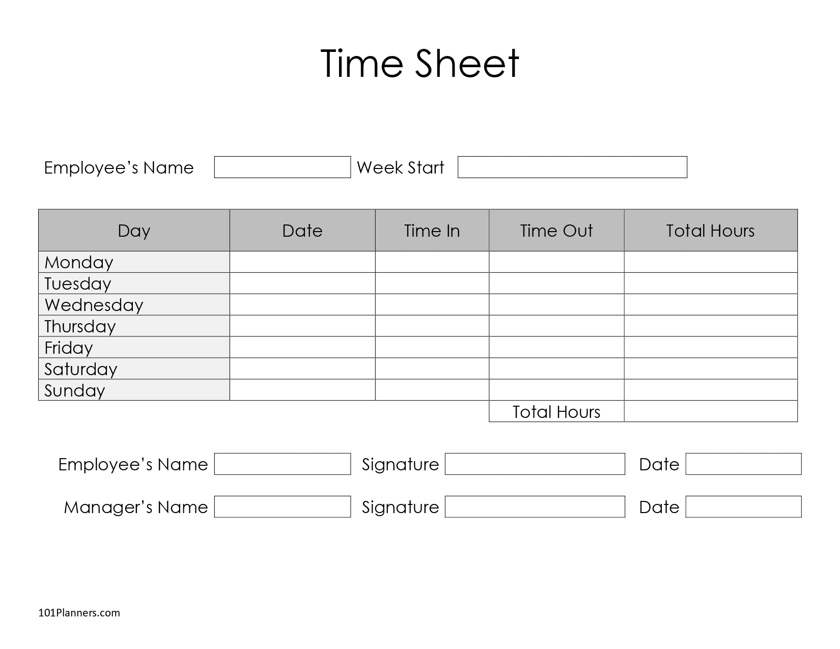 Free Timesheet Template Printables | Instant Download in Free Printable Time Sheets Forms