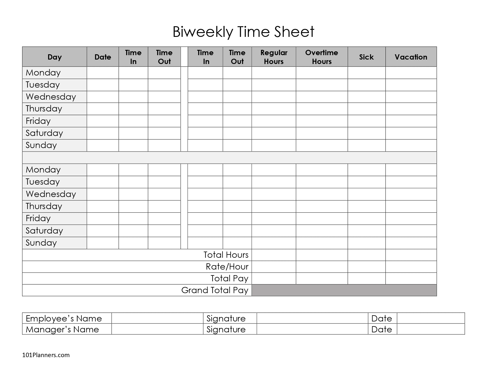 Free Timesheet Template Printables | Instant Download within Free Printable Time Sheets Forms