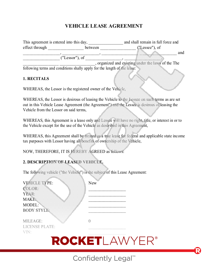 Free Vehicle Lease Agreement: Make &amp;amp; Sign - Rocket Lawyer regarding Free Printable Vehicle Lease Agreement