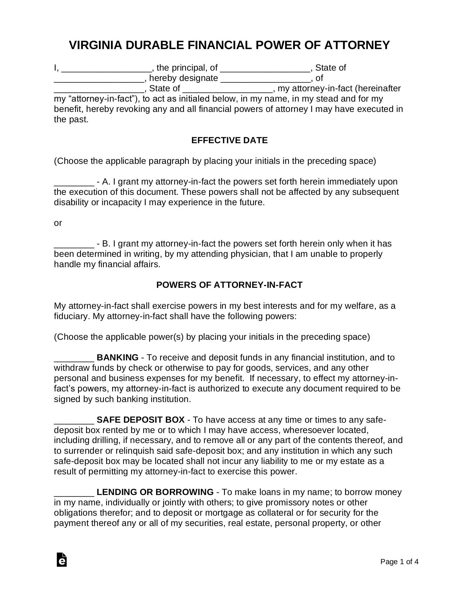 Free Virginia Power Of Attorney Forms (9 Types) - Pdf | Word – Eforms with Free Printable Power Of Attorney Forms Online