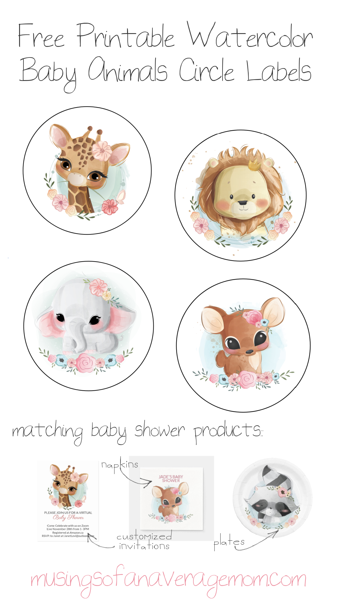 Free Watercolor Baby Animal Circle Labels inside Free Printable Pictures Of Baby Animals