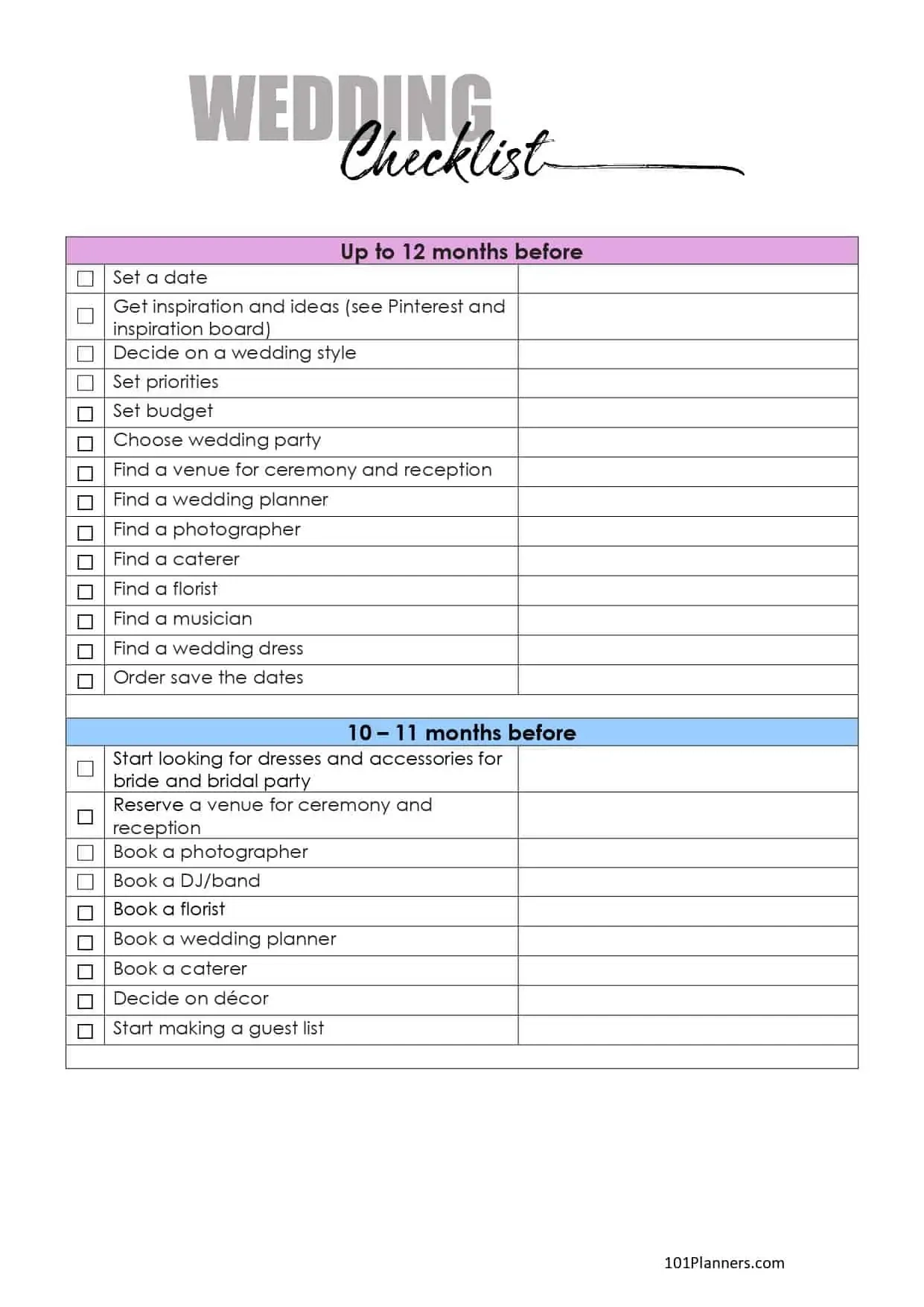 Free Wedding Checklist | Word, Excel, Pdf, Google Docs/Sheets in Free Printable Wedding Party List