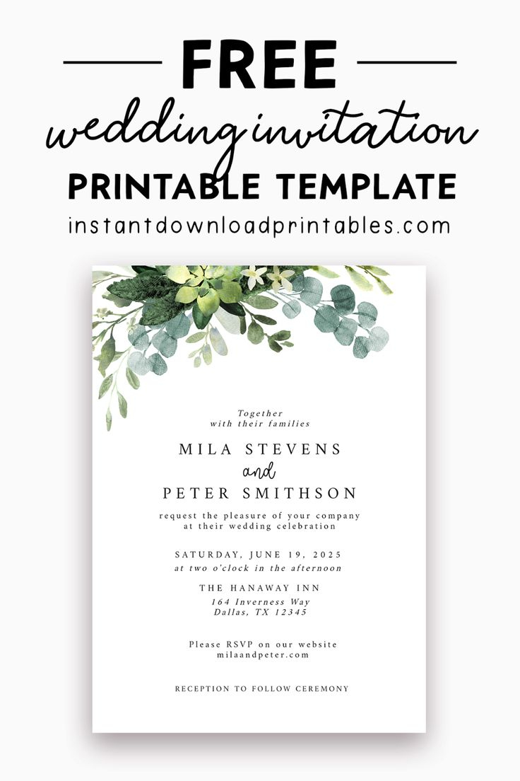 Free Wedding Invitation Template - Eucalyptus Green Leaves for Free Printable Wedding Invitation Templates