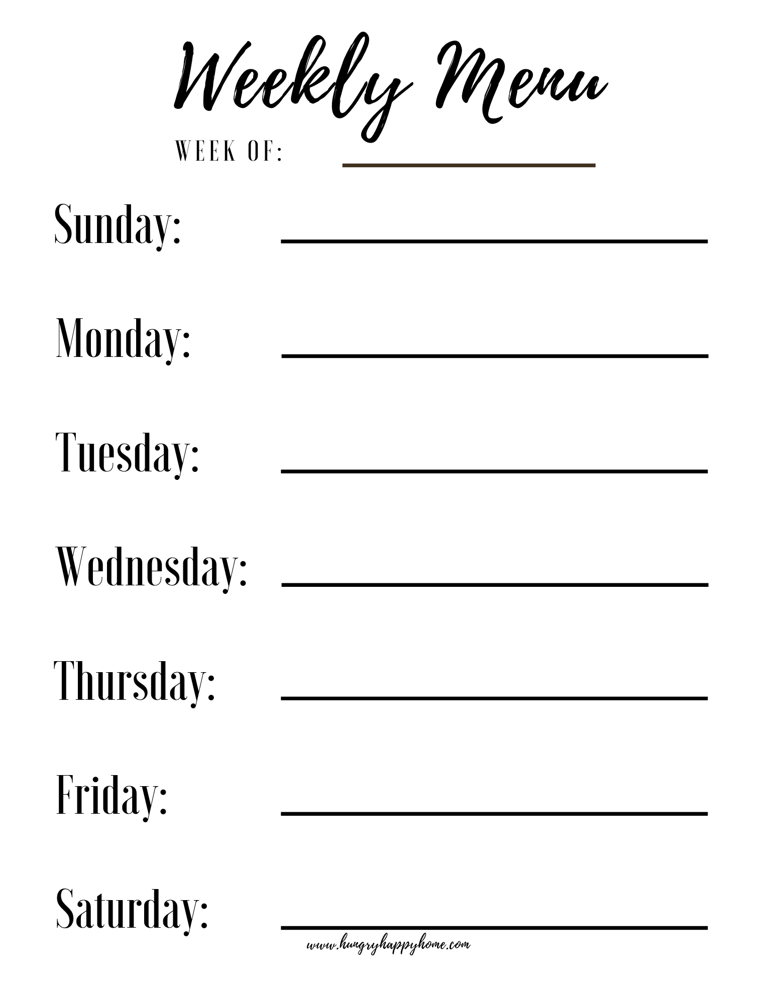 Free Weekly Menu Planning Printable - Hungry Happy Home within Weekly Menu Free Printable