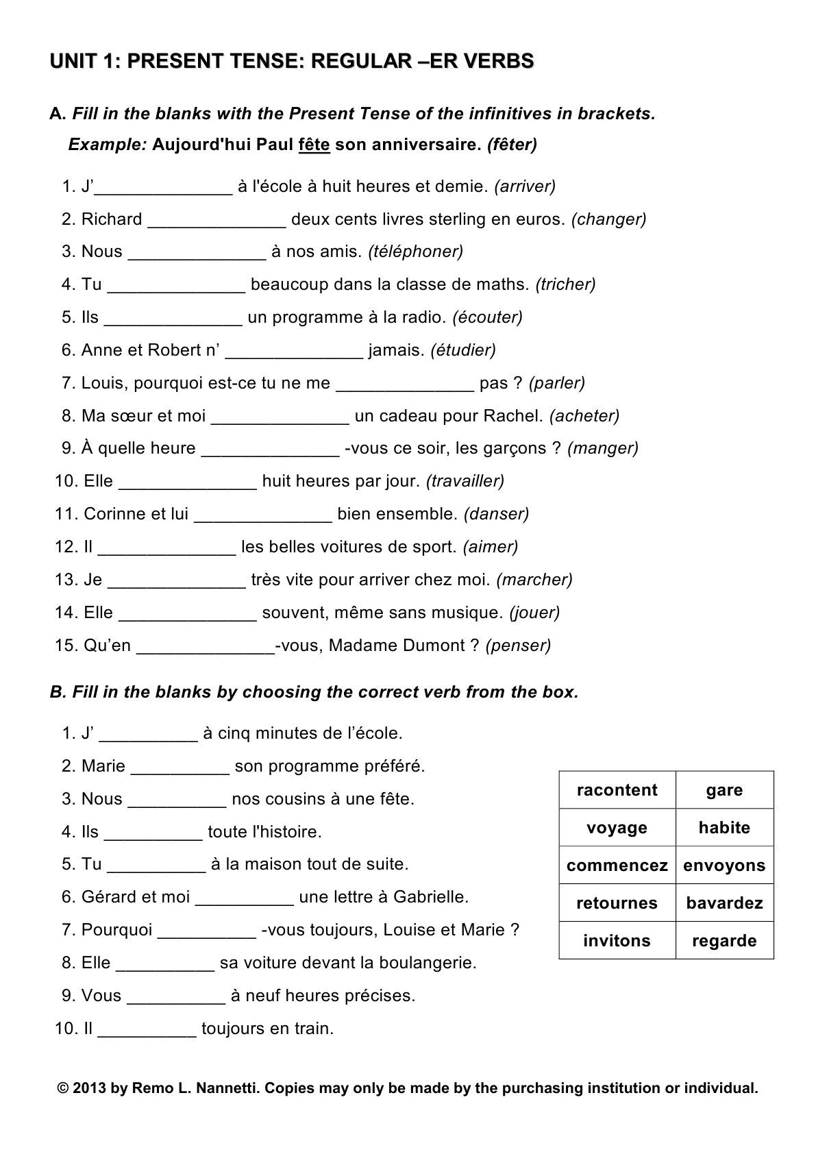 French Grammar Practice Exercises | Worksheet regarding Free Printable French Grammar Worksheets
