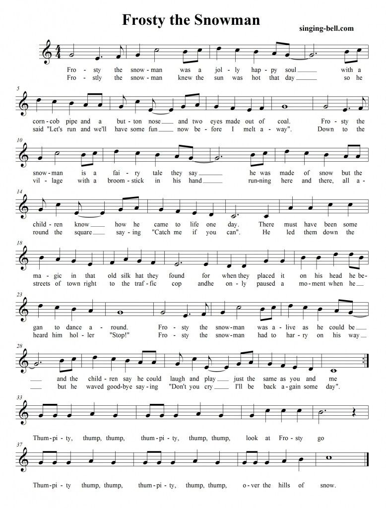 Frosty The Snowman | Free Christmas Carols Karaoke | Christmas with Free Printable Frosty the Snowman Sheet Music