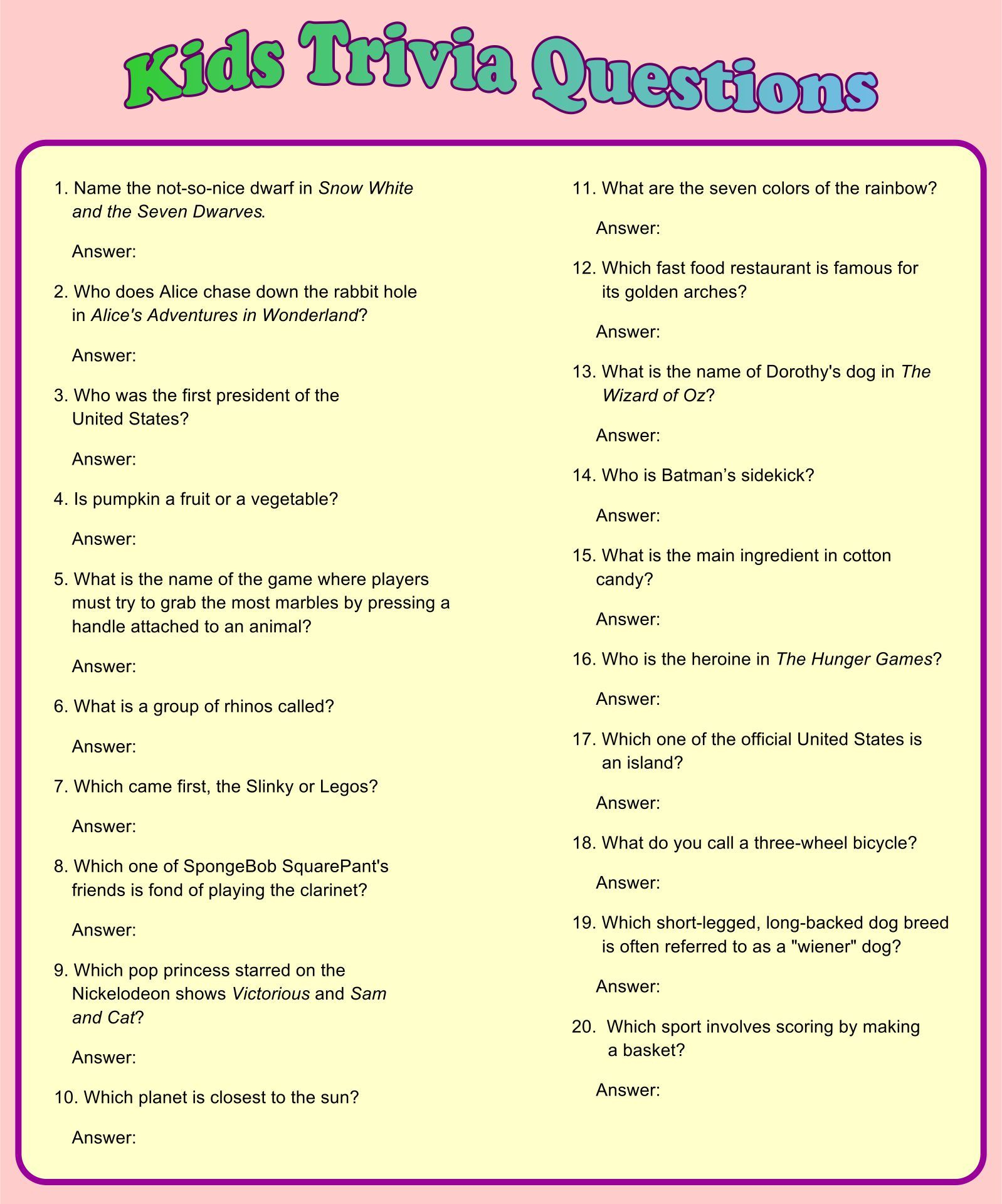 Fun Trivia - 10 Free Pdf Printables | Printablee | Fun Trivia pertaining to Free Printable Trivia Questions and Answers