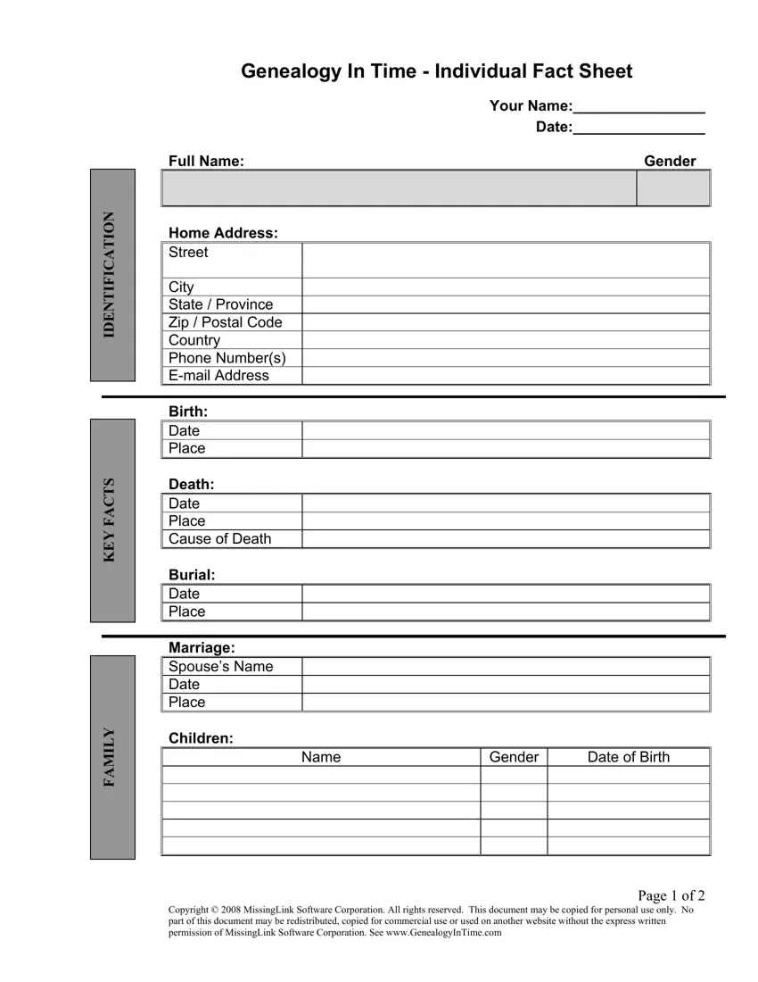 Genealogy Worksheet Individual ≡ Fill Out Printable Pdf Forms Online with Free Printable Genealogy Worksheets