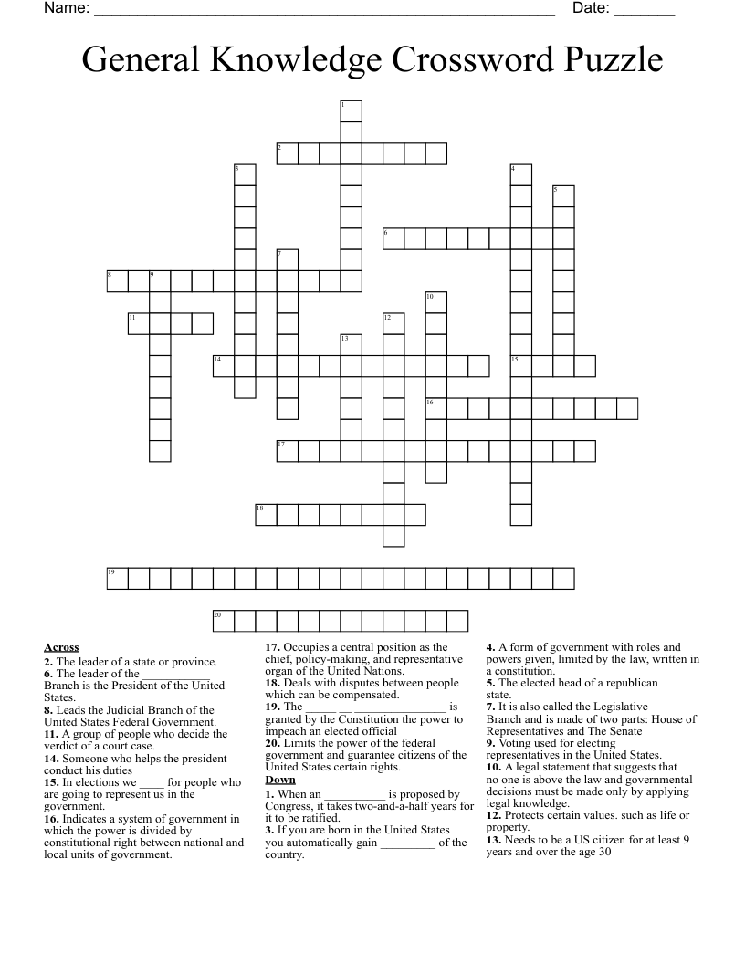 General Knowledge Crossword Puzzle - Wordmint with Free Printable General Knowledge Crossword Puzzles