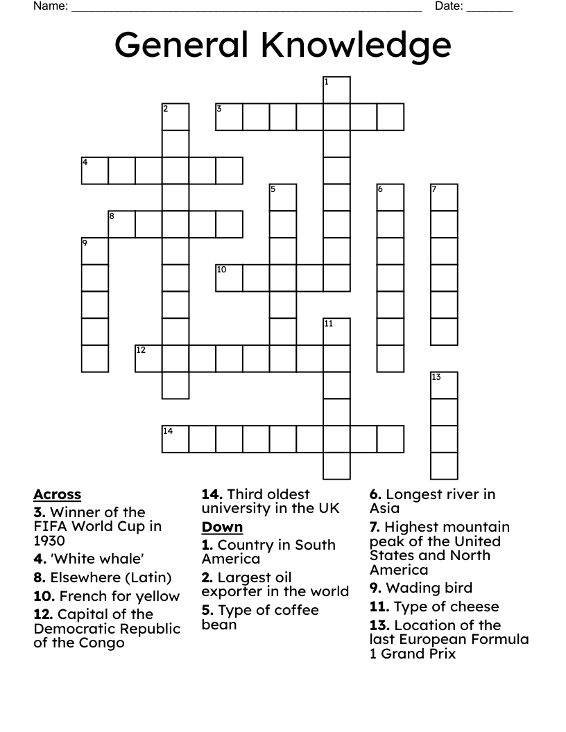 General Knowledge Crossword - Wordmint regarding Free Printable General Knowledge Crossword Puzzles