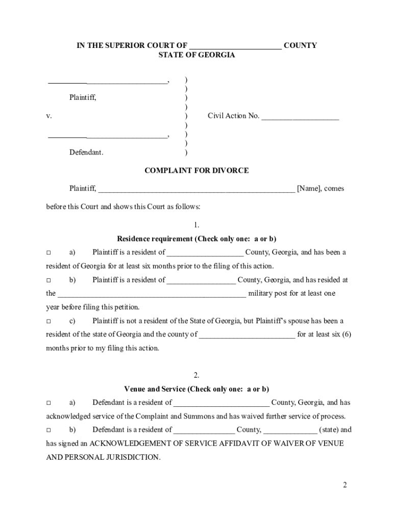 Georgia Uncontested Divorce Forms With Minor Child Pdf - Fill throughout Free Printable Uncontested Divorce Forms Georgia