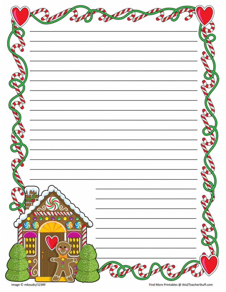 Gingerbread Printable Border Paper With And Without Lines | A To Z for Free Printable Christmas Writing Paper With Lines