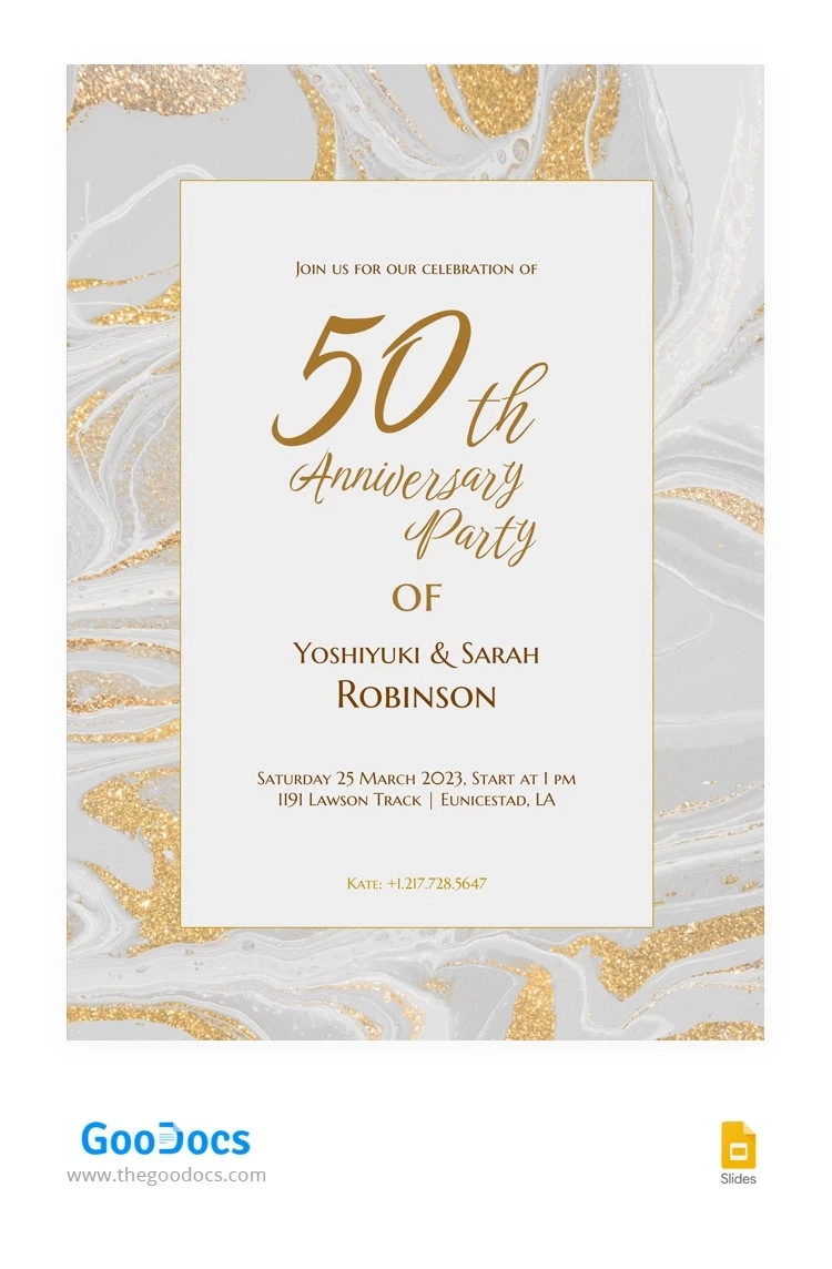 Golden 50Th Anniversary Invitation Template In Google Slides intended for Free Printable 50Th Wedding Anniversary Invitation Templates