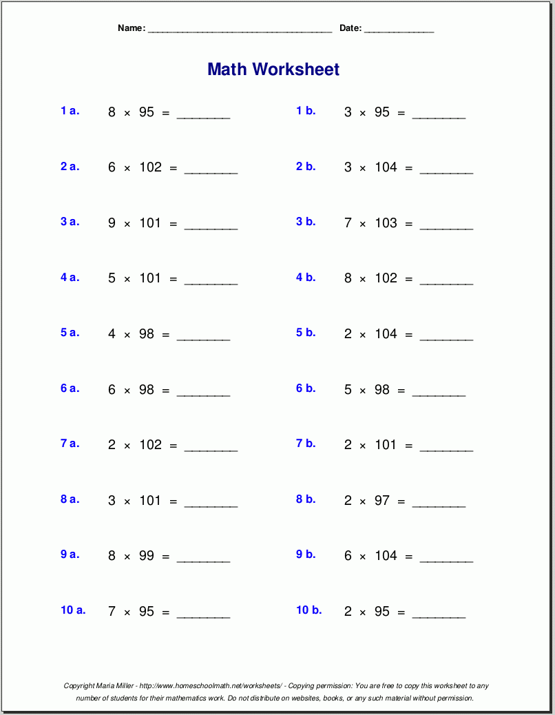 Grade 5 Multiplication Worksheets pertaining to Free Printable Multiplication Worksheets for 5th Grade