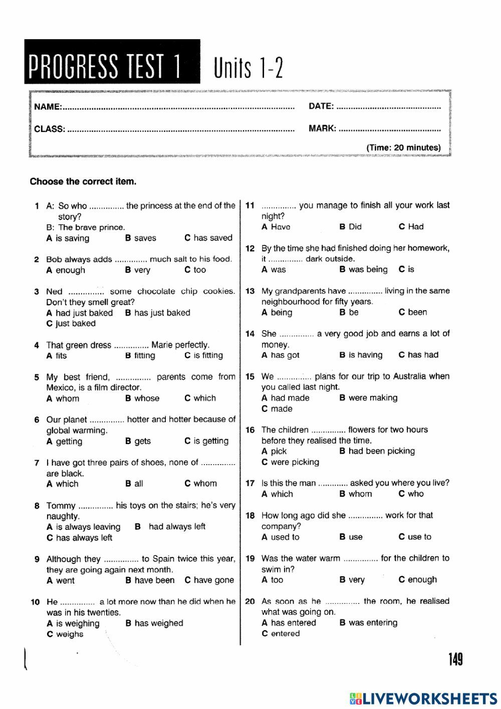 Grammar Revision Multiple Choice Grammar 4 Worksheet | Grammar regarding Free Printable Multiple Choice Worksheets