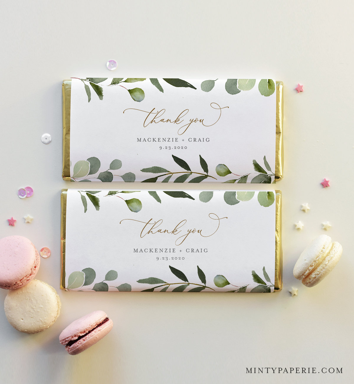 Greenery Chocolate Bar Wrapper Template, Printable Wedding in Free Printable Candy Bar Wrappers For Bridal Shower