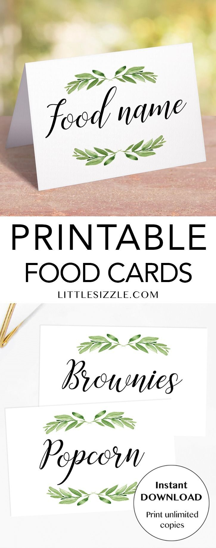 Greenery Food Labels Printable | Diy Food Cards Instant Download pertaining to Free Printable Food Tags For Buffet