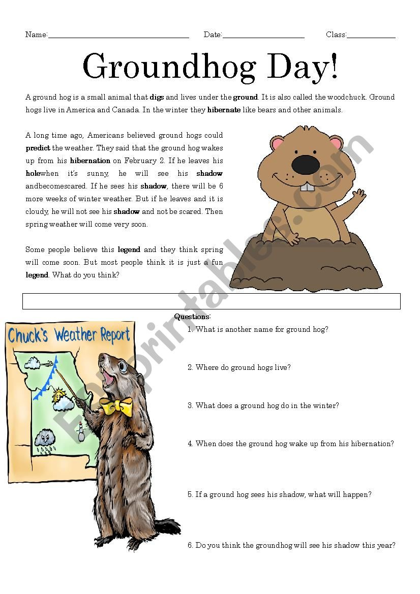 Groundhog Day Reading Comprehension - Esl Worksheetmrsemi inside Free Printable Groundhog Day Reading Comprehension Worksheets