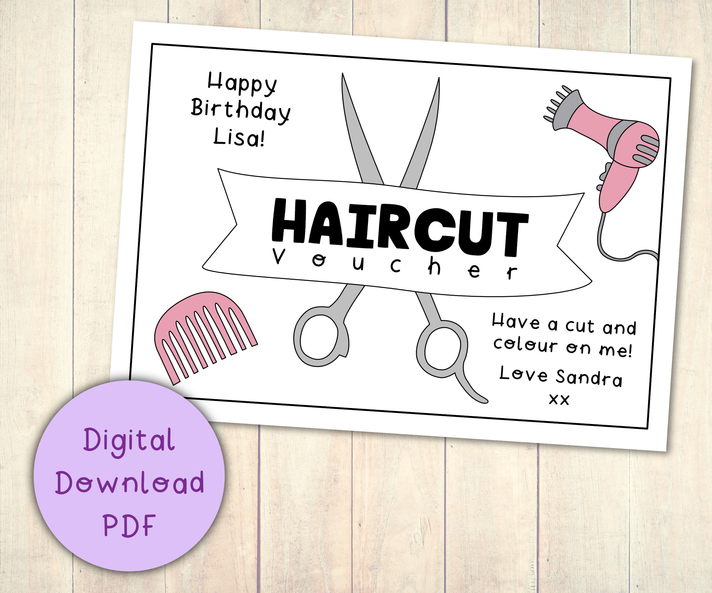 Haircut Gift Voucher Coupon Printable Digital Download Pdf in Free Printable Hair Cuttery Coupons