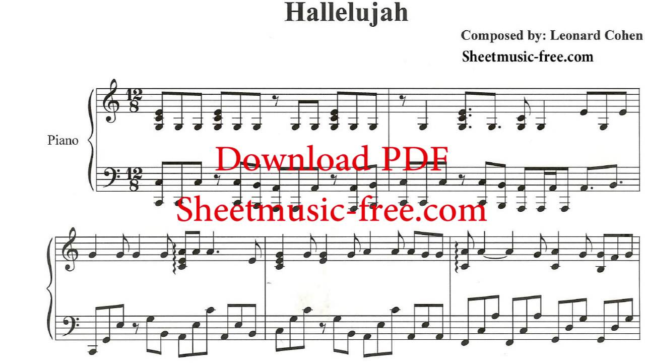 Hallelujah Piano Sheet Music Leonard Cohen for Free Printable Piano Sheet Music For Hallelujah By Leonard Cohen