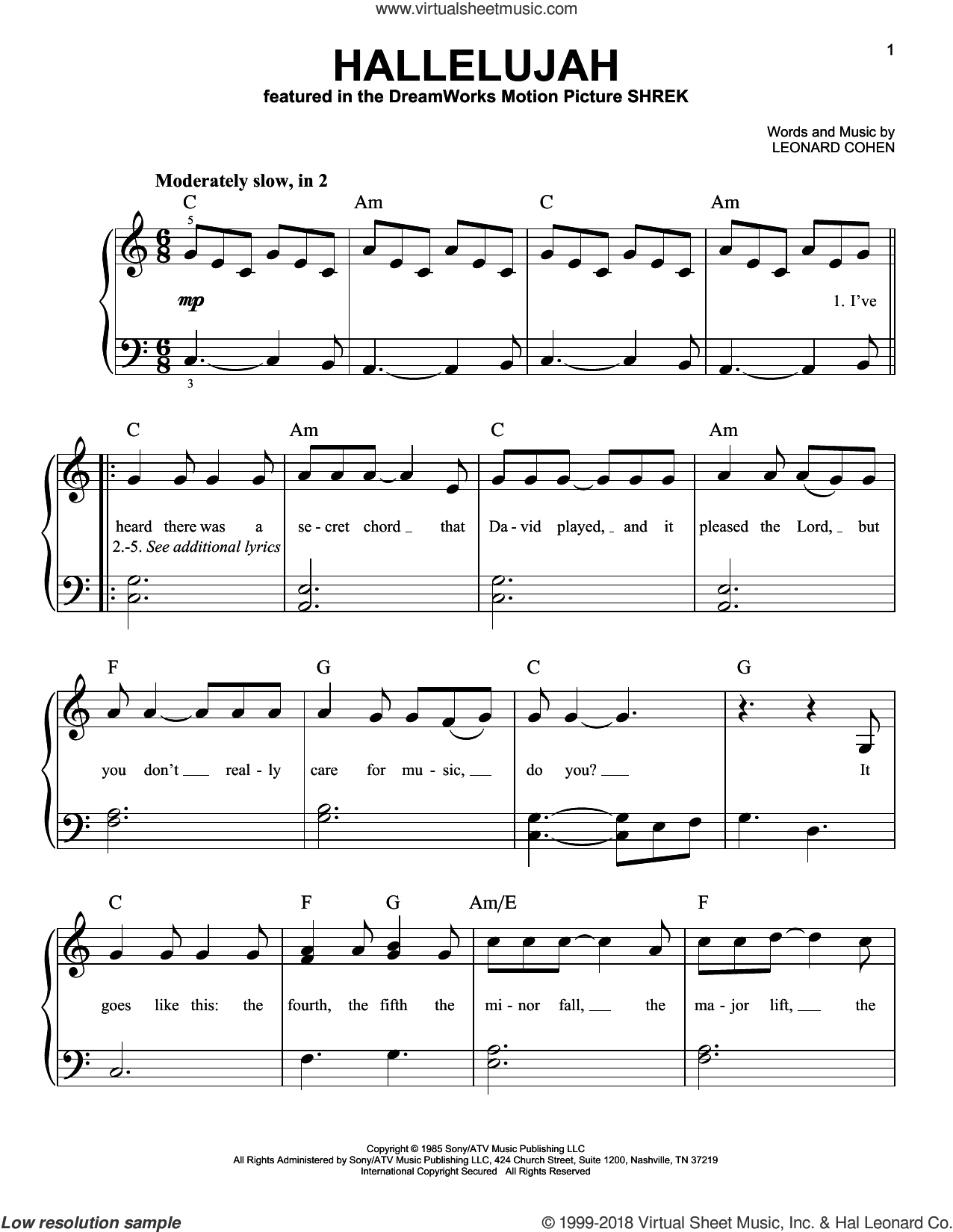 Hallelujah Sheet Music (Easy Version 2) For Piano Solo (Pdf within Hallelujah Piano Sheet Music Free Printable