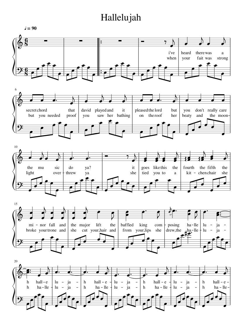 Hallelujah Sheet Music For Piano regarding Hallelujah Piano Sheet Music Free Printable