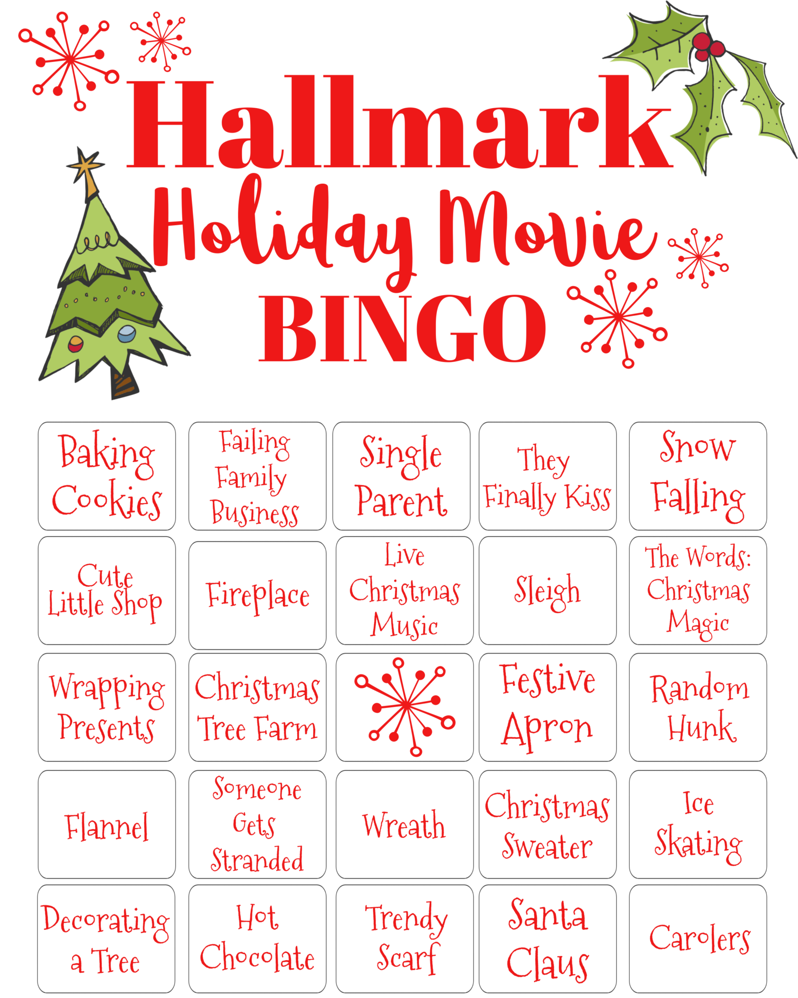 Hallmark Holiday Movie Bingo - Printable Card For Extra Fun intended for Free Hallmark Christmas Cards Printable